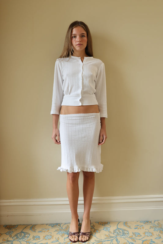 ANA POINTELLE CARDIGAN, WHITE