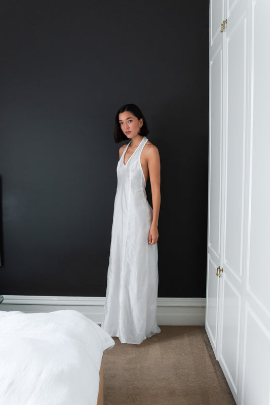 LANA LOW CUT DRESS, SHEER IVORY