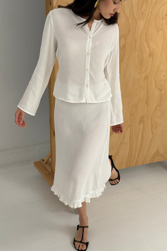 RUBI LONG SLEEVE TOP, SHEER IVORY (NO FLOWER EMBROIDERY)