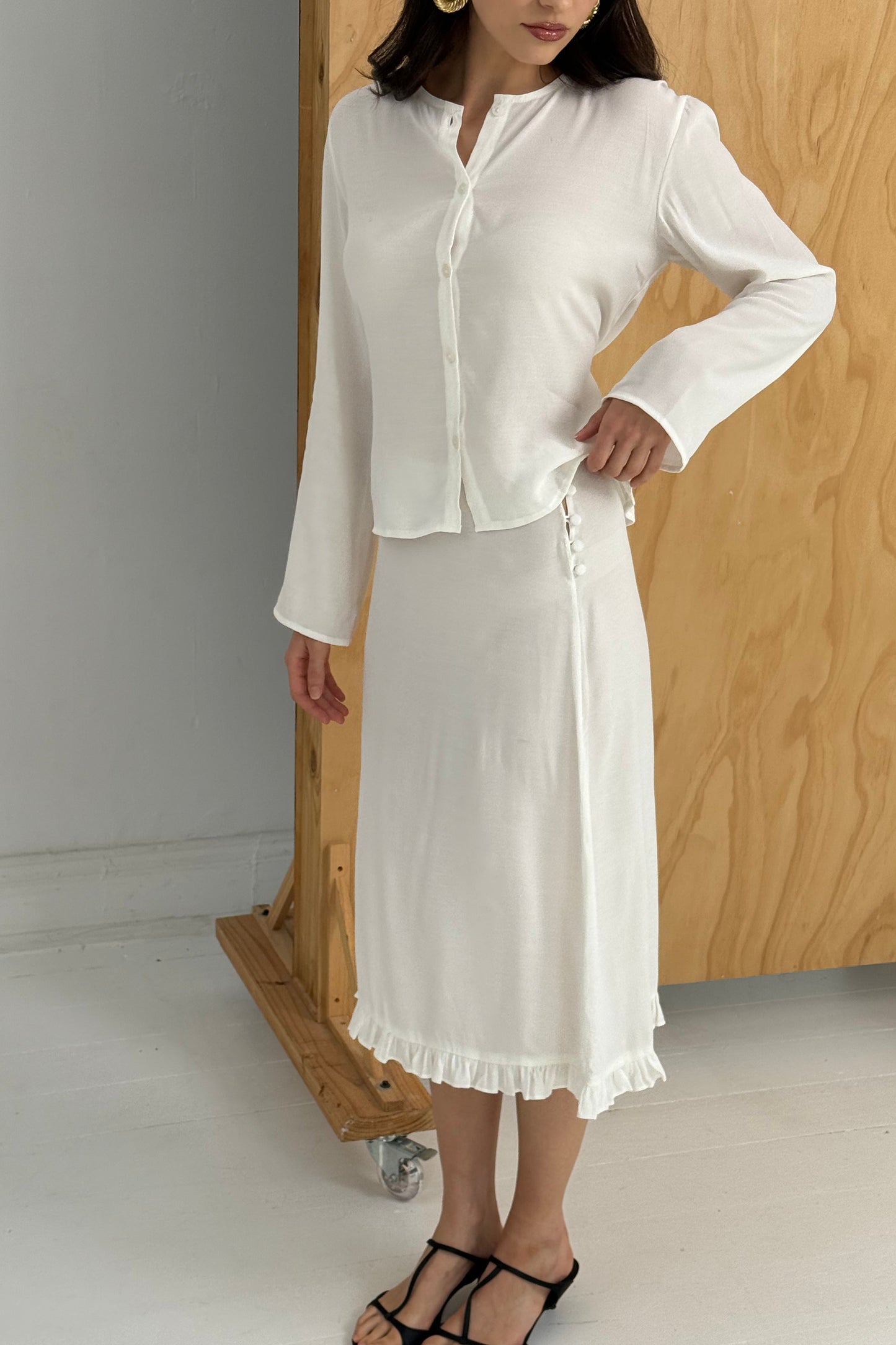 RUBI LONG SLEEVE TOP, SHEER IVORY (NO FLOWER EMBROIDERY)