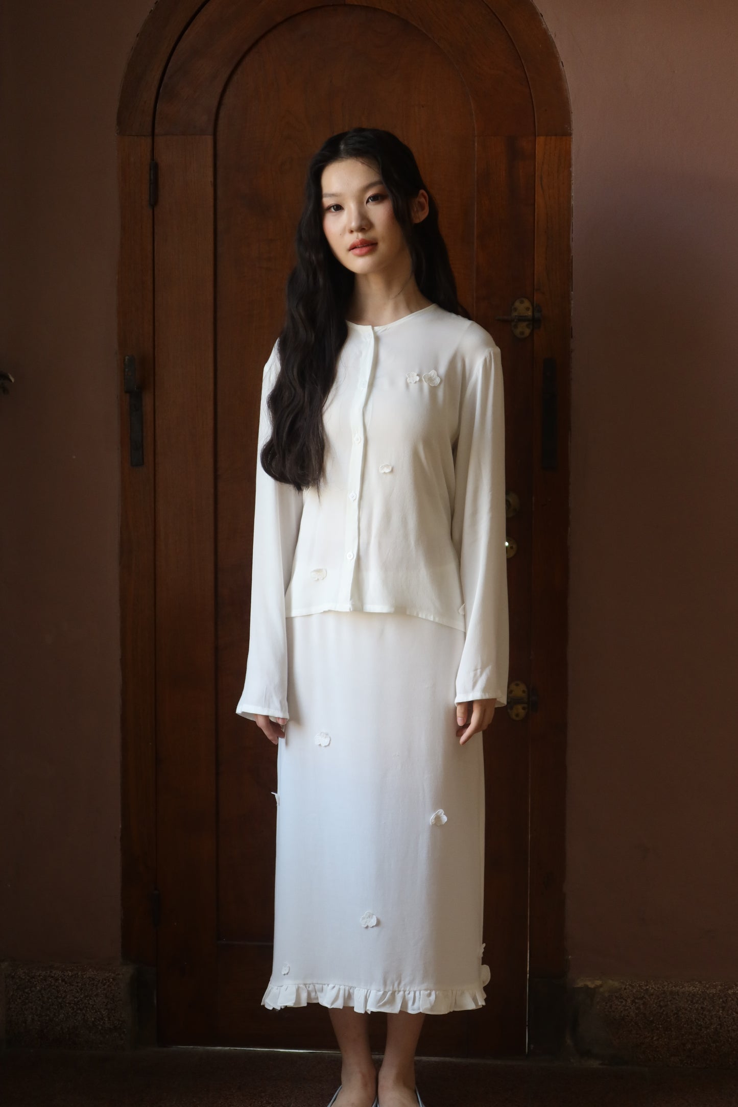 RUBI LONG SLEEVE TOP, SHEER IVORY