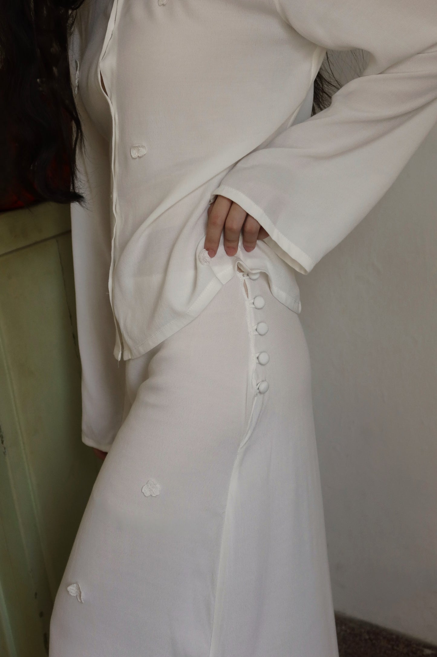 RUBI MIDI SKIRT, SHEER IVORY (NO FLOWER EMBROIDERY)