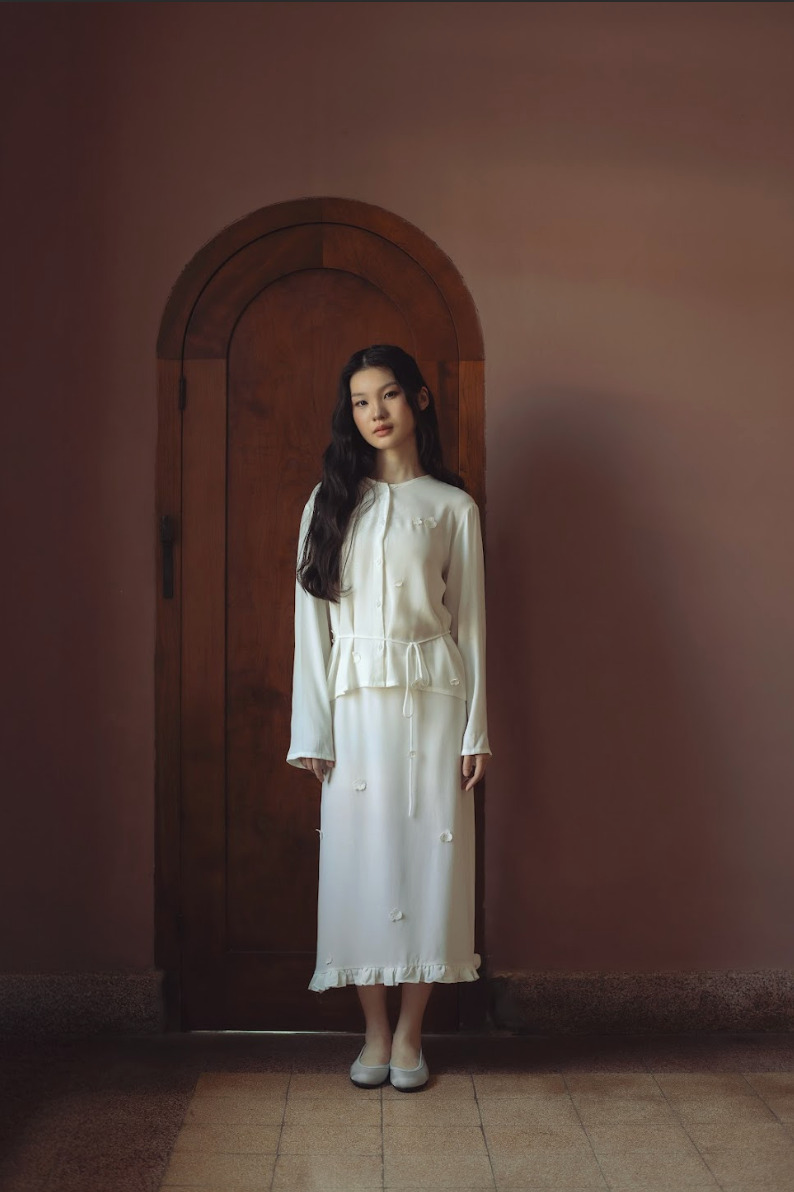 RUBI LONG SLEEVE TOP, SHEER IVORY