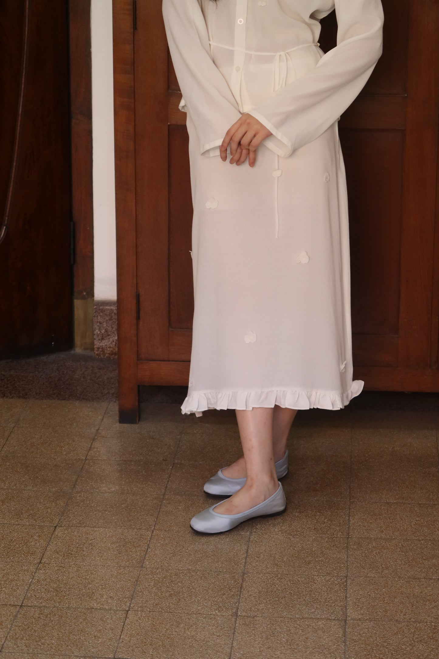 RUBI MIDI SKIRT, SHEER IVORY