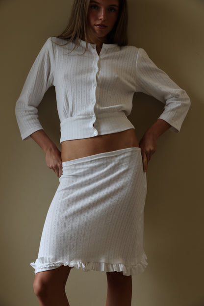 ANA POINTELLE CARDIGAN, WHITE