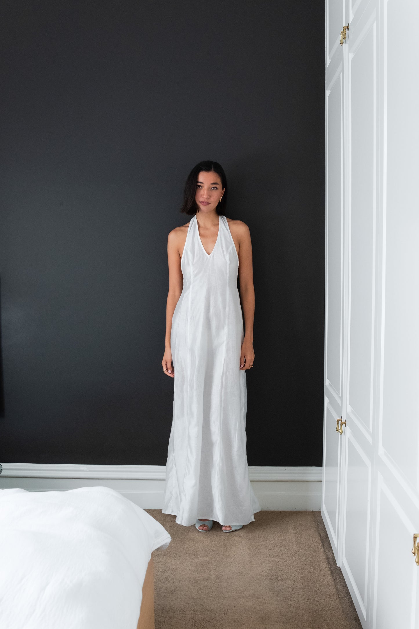LANA LOW CUT DRESS, SHEER IVORY