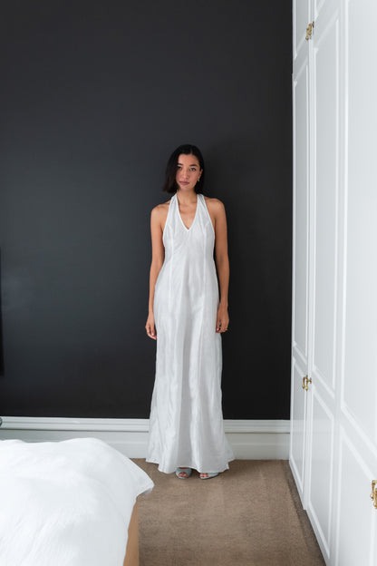 LANA LOW CUT DRESS, SHEER IVORY