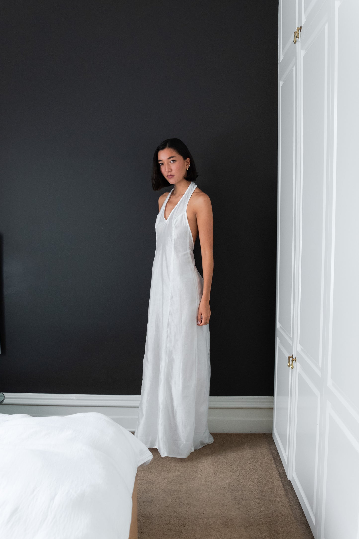 LANA LOW CUT DRESS, SHEER IVORY