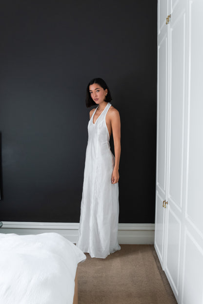 LANA LOW CUT DRESS, SHEER IVORY