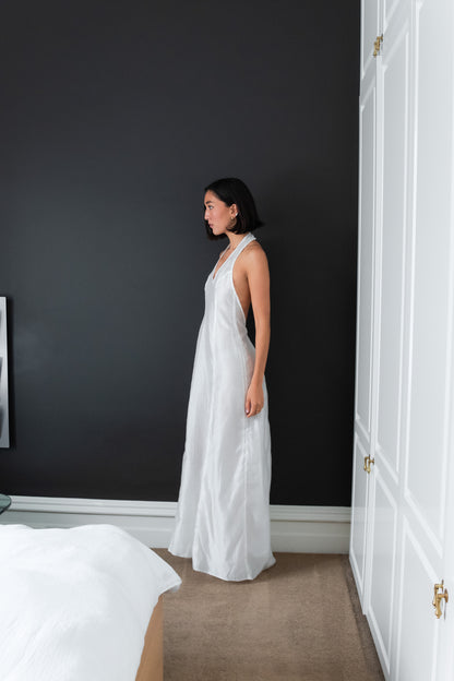 LANA LOW CUT DRESS, SHEER IVORY