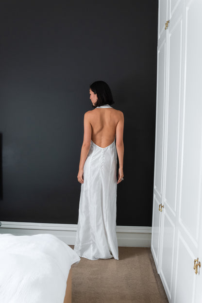 LANA LOW CUT DRESS, SHEER IVORY