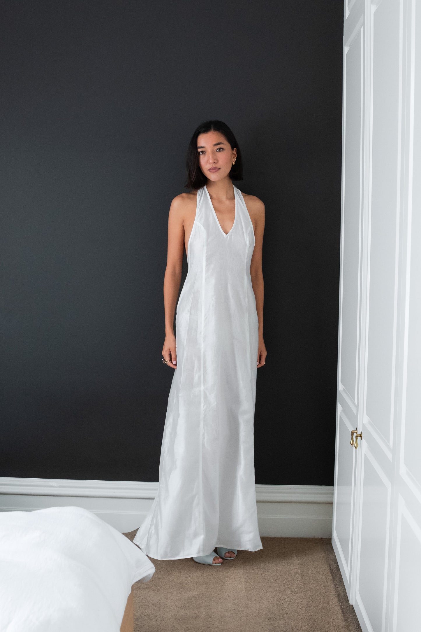 LANA LOW CUT DRESS, SHEER IVORY