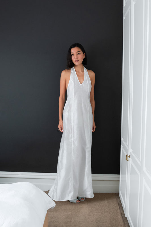 LANA LOW CUT DRESS, SHEER IVORY