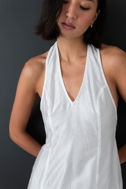 LANA LOW CUT DRESS, SHEER IVORY