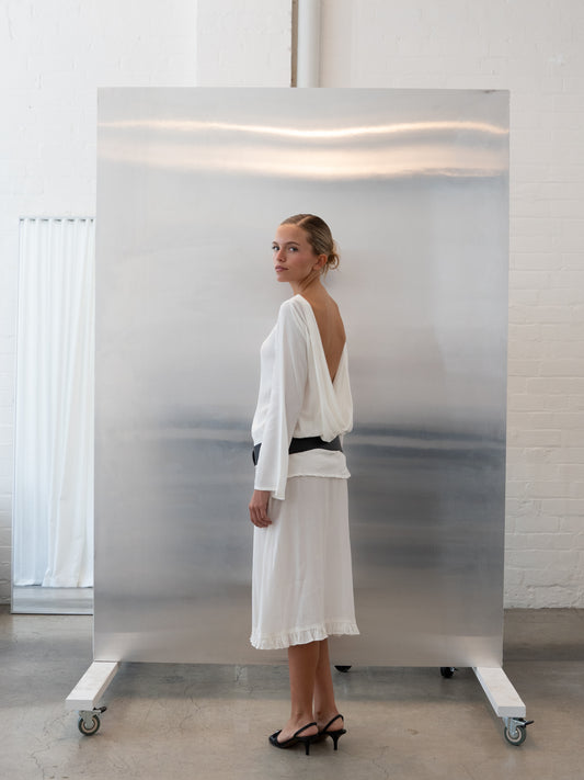 RUBI MIDI SKIRT, SHEER IVORY (NO FLOWER EMBROIDERY)