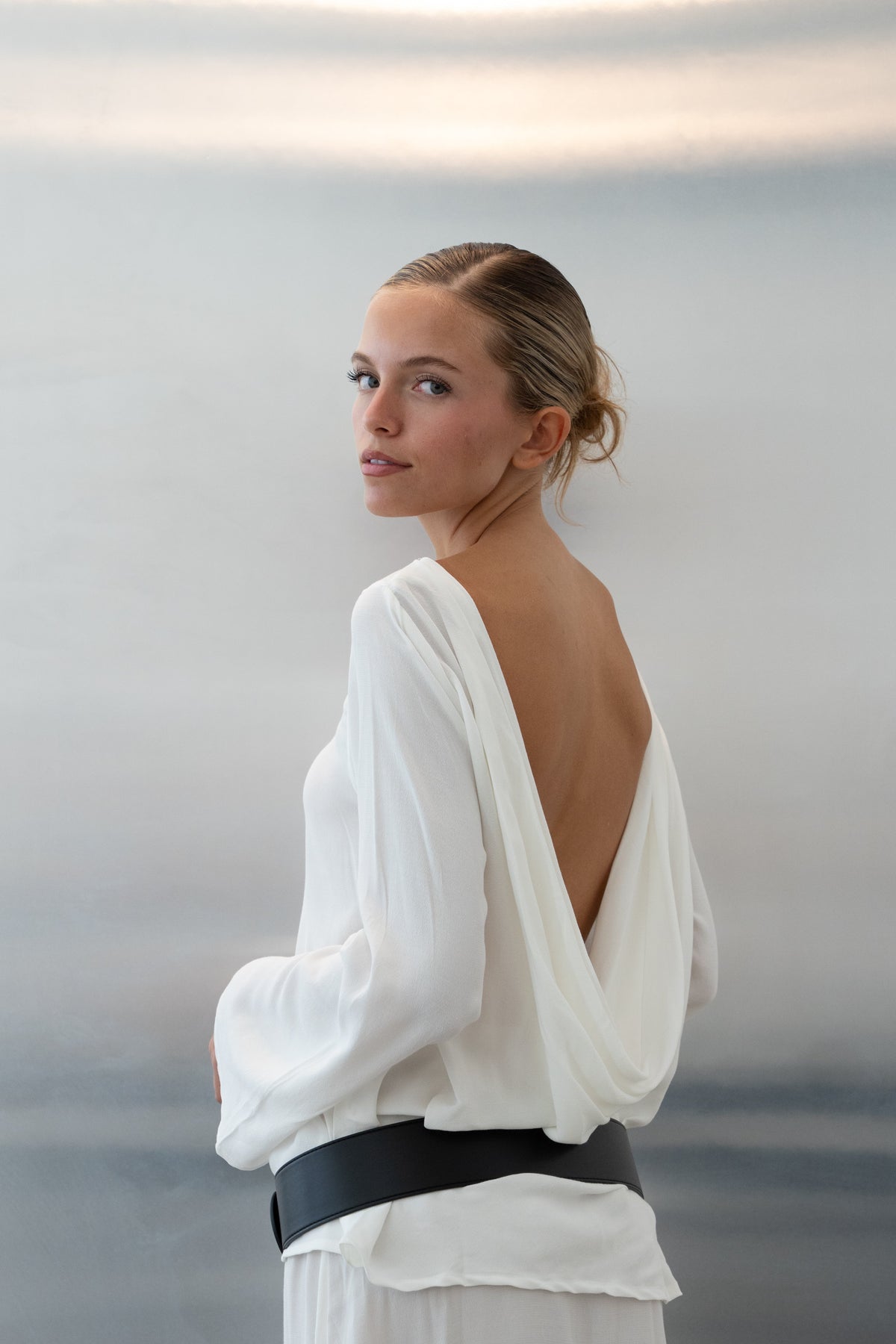 LILA BACKLESS TOP, SHEER IVORY