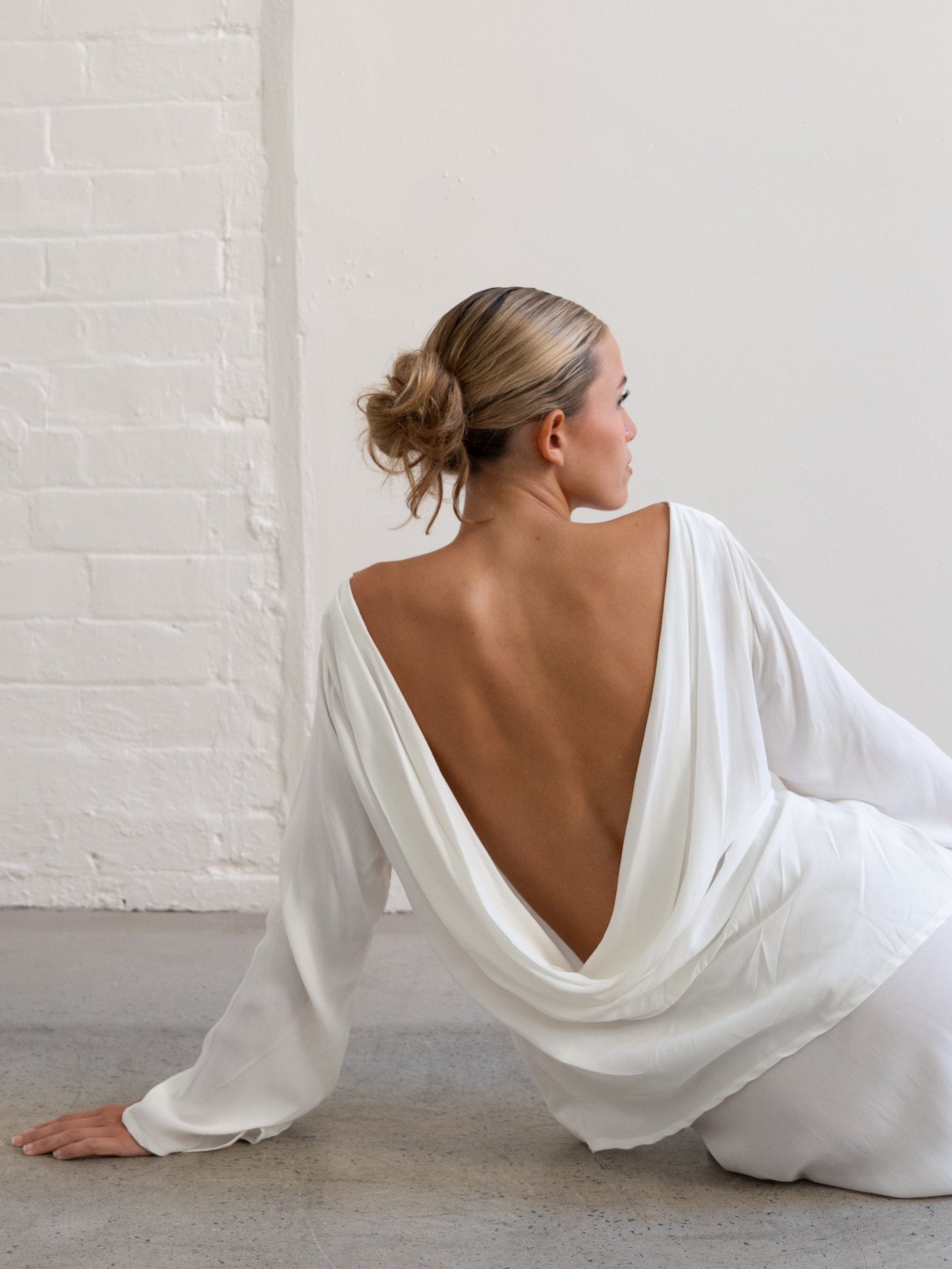 LILA BACKLESS TOP, SHEER IVORY