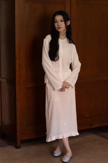 RUBI MIDI SKIRT, SHEER IVORY