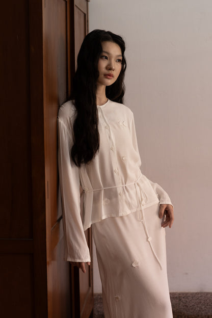 RUBI LONG SLEEVE TOP, SHEER IVORY