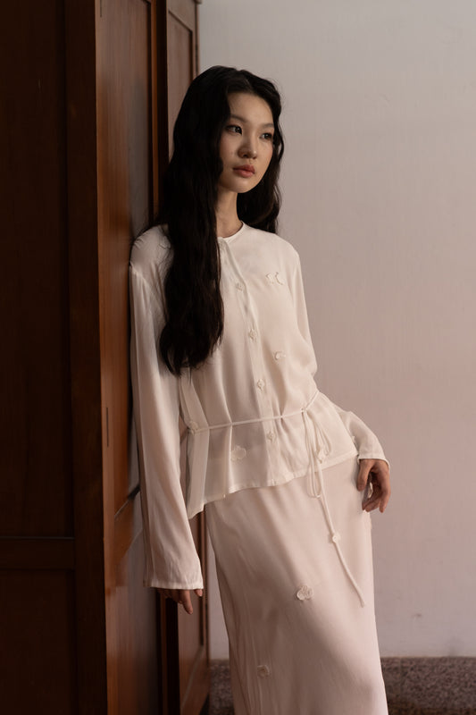 RUBI LONG SLEEVE TOP, SHEER IVORY