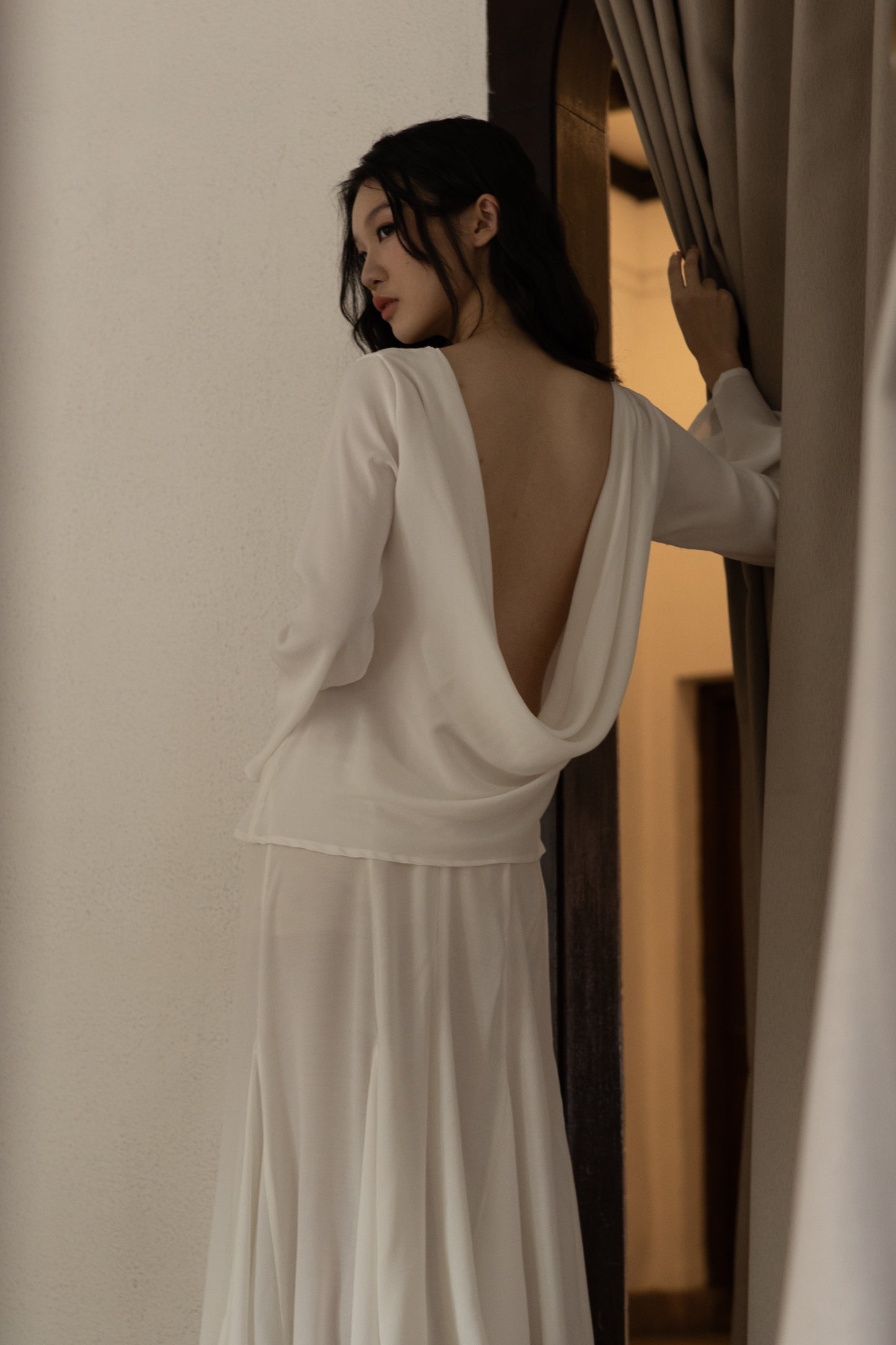 LILA BACKLESS TOP, SHEER IVORY
