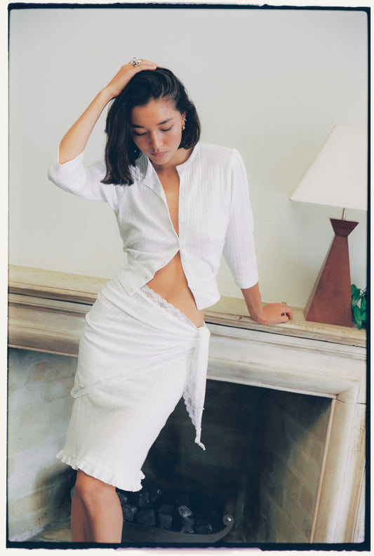 POINTELLE SCARF WITH LACE TRIM