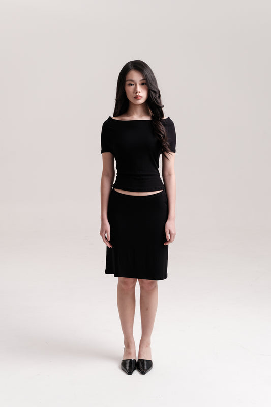 SORA MIDI SKIRT, BLACK