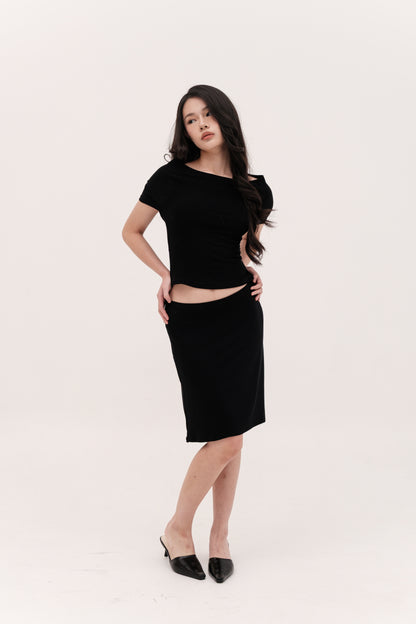 SORA MIDI SKIRT, BLACK