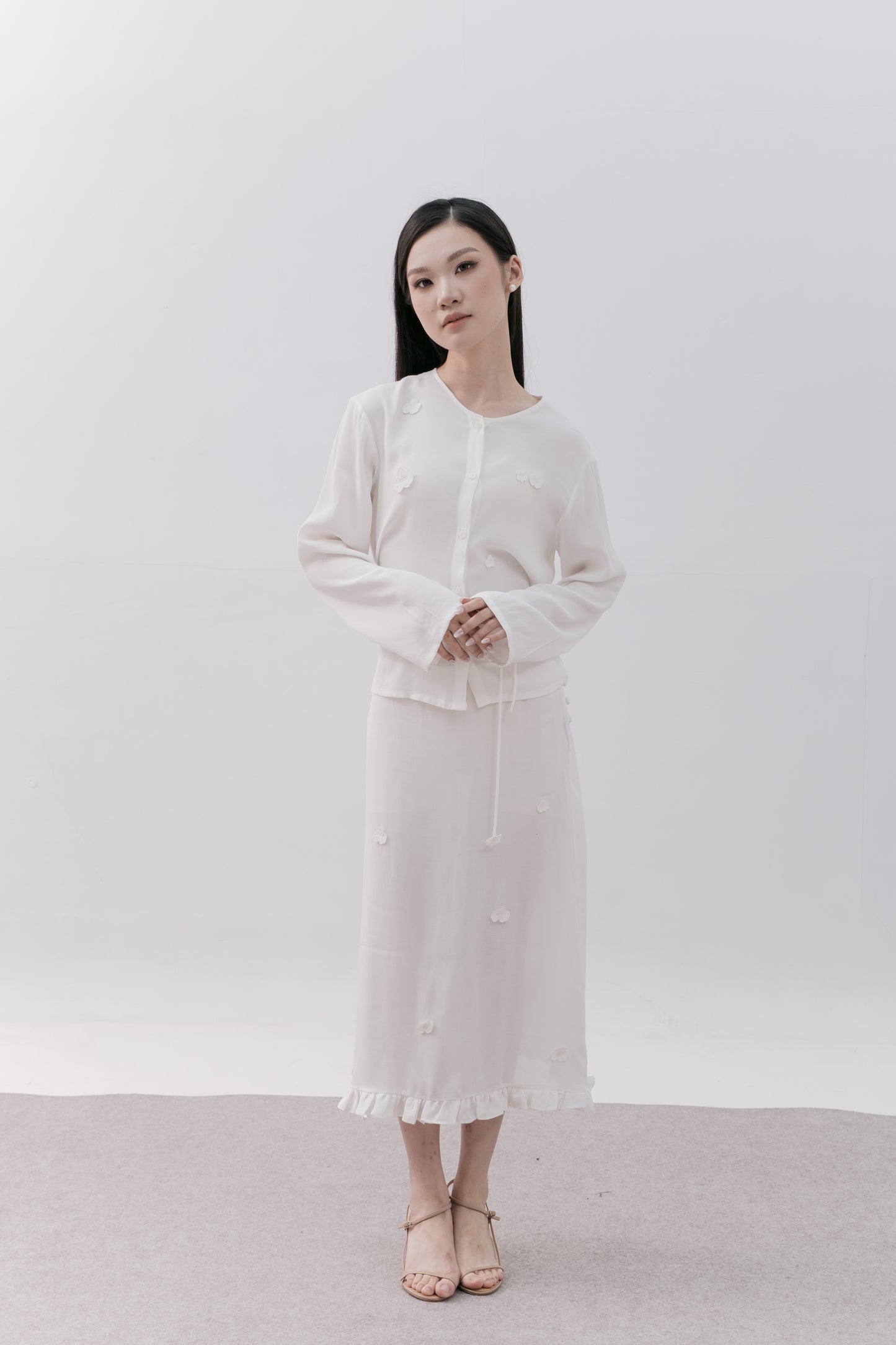 RUBI MIDI SKIRT, SHEER IVORY