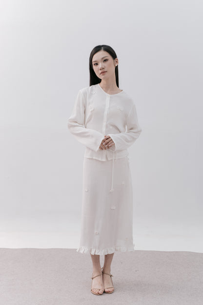 RUBI MIDI SKIRT, SHEER IVORY