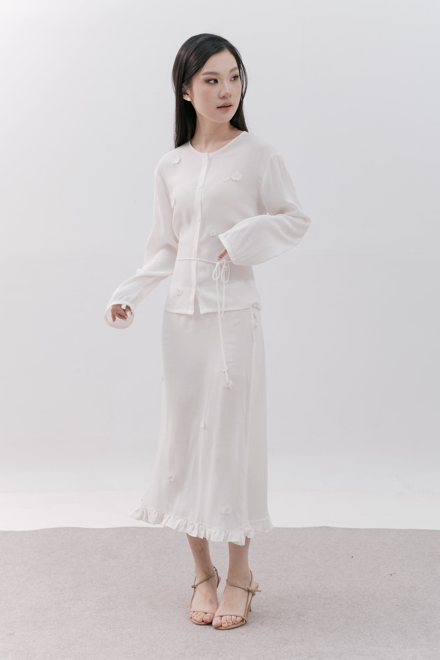 RUBI MIDI SKIRT, SHEER IVORY