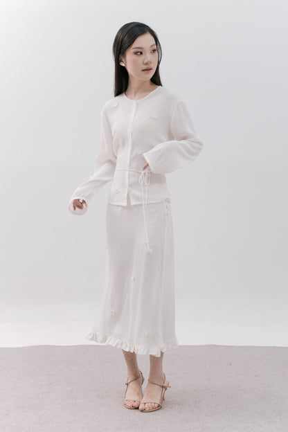 RUBI MIDI SKIRT, SHEER IVORY