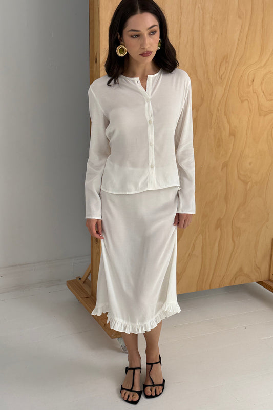 RUBI LONG SLEEVE TOP, SHEER IVORY (NO FLOWER EMBROIDERY)