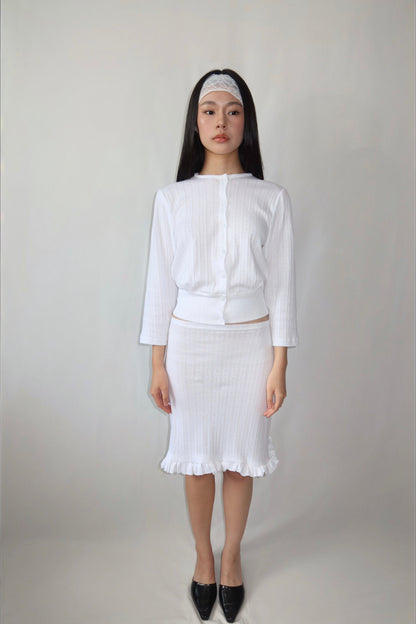 ANA POINTELLE CARDIGAN, WHITE