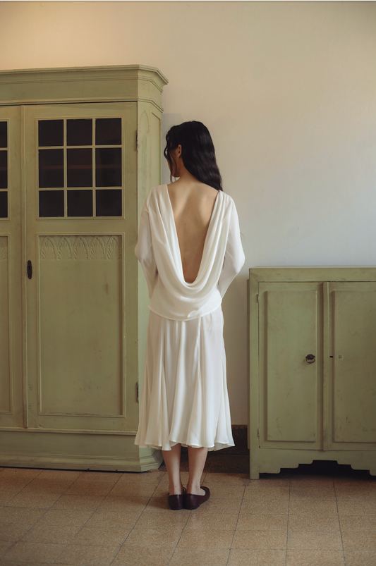 LILA BACKLESS TOP, SHEER IVORY