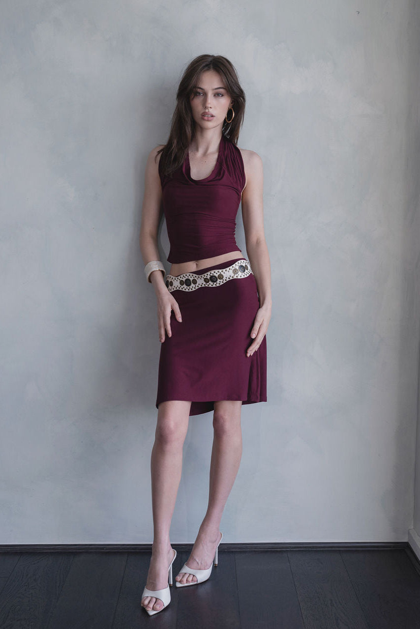 SORA MIDI SKIRT, MAROON