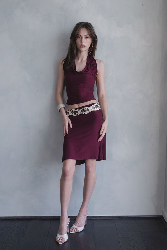 SORA MIDI SKIRT, MAROON