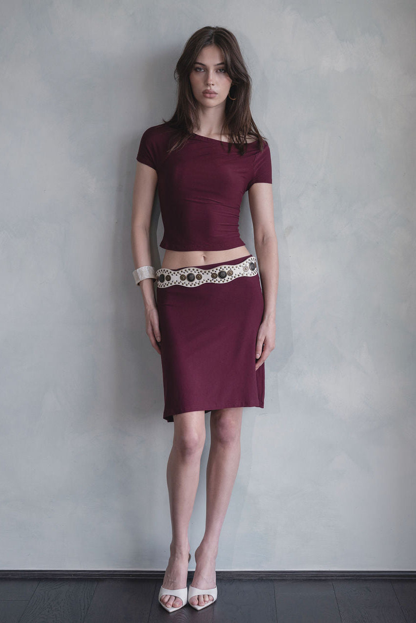 SORA MIDI SKIRT, MAROON