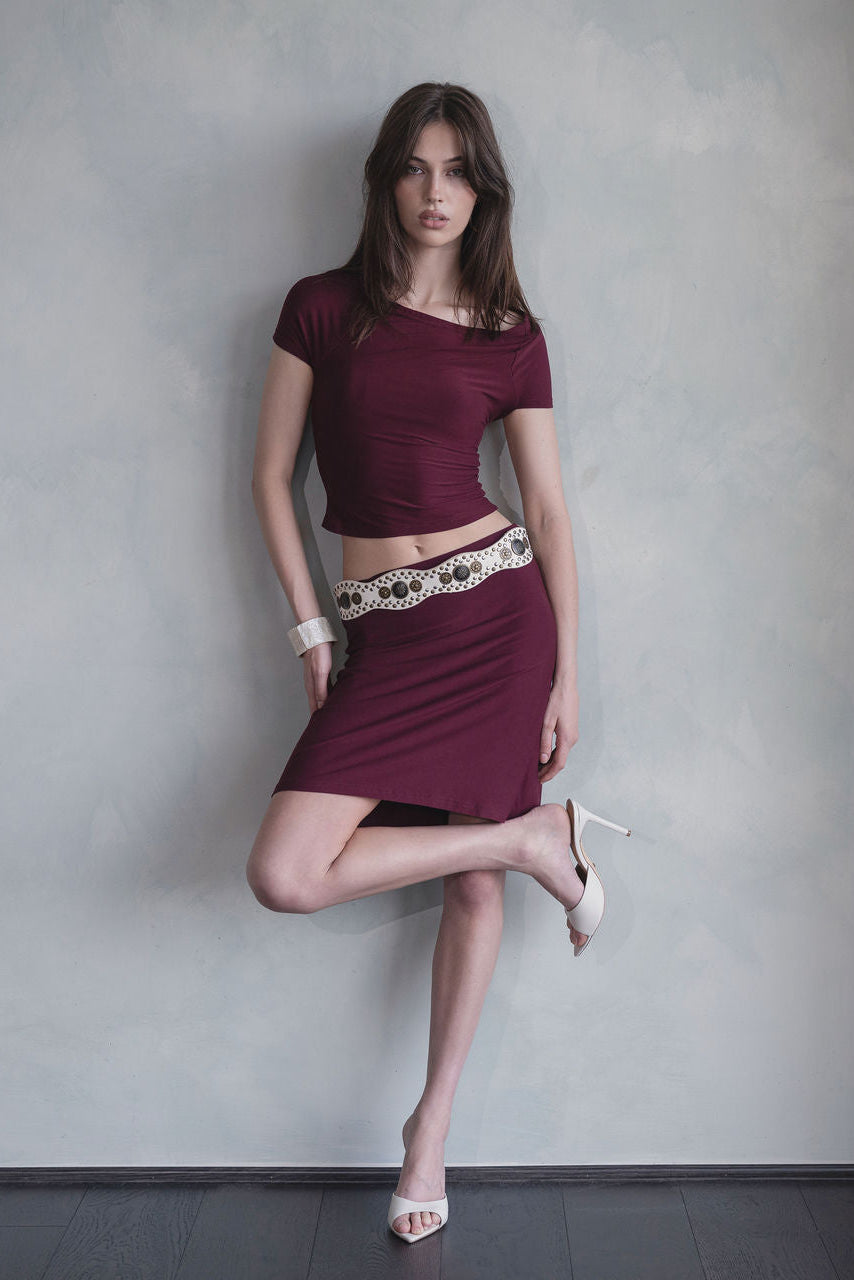 SORA MIDI SKIRT, MAROON