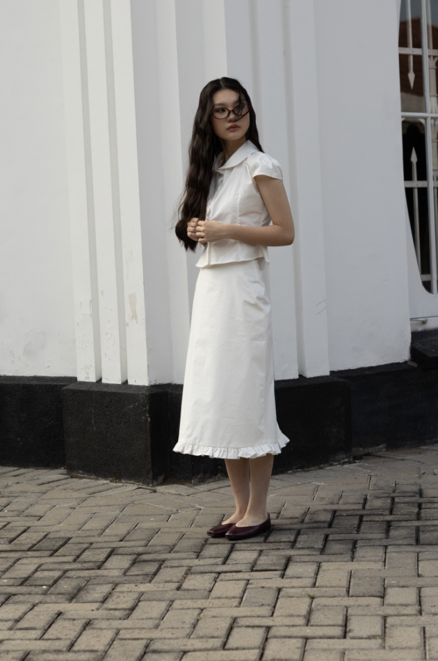 MIDI JUNO SKIRT, WHITE