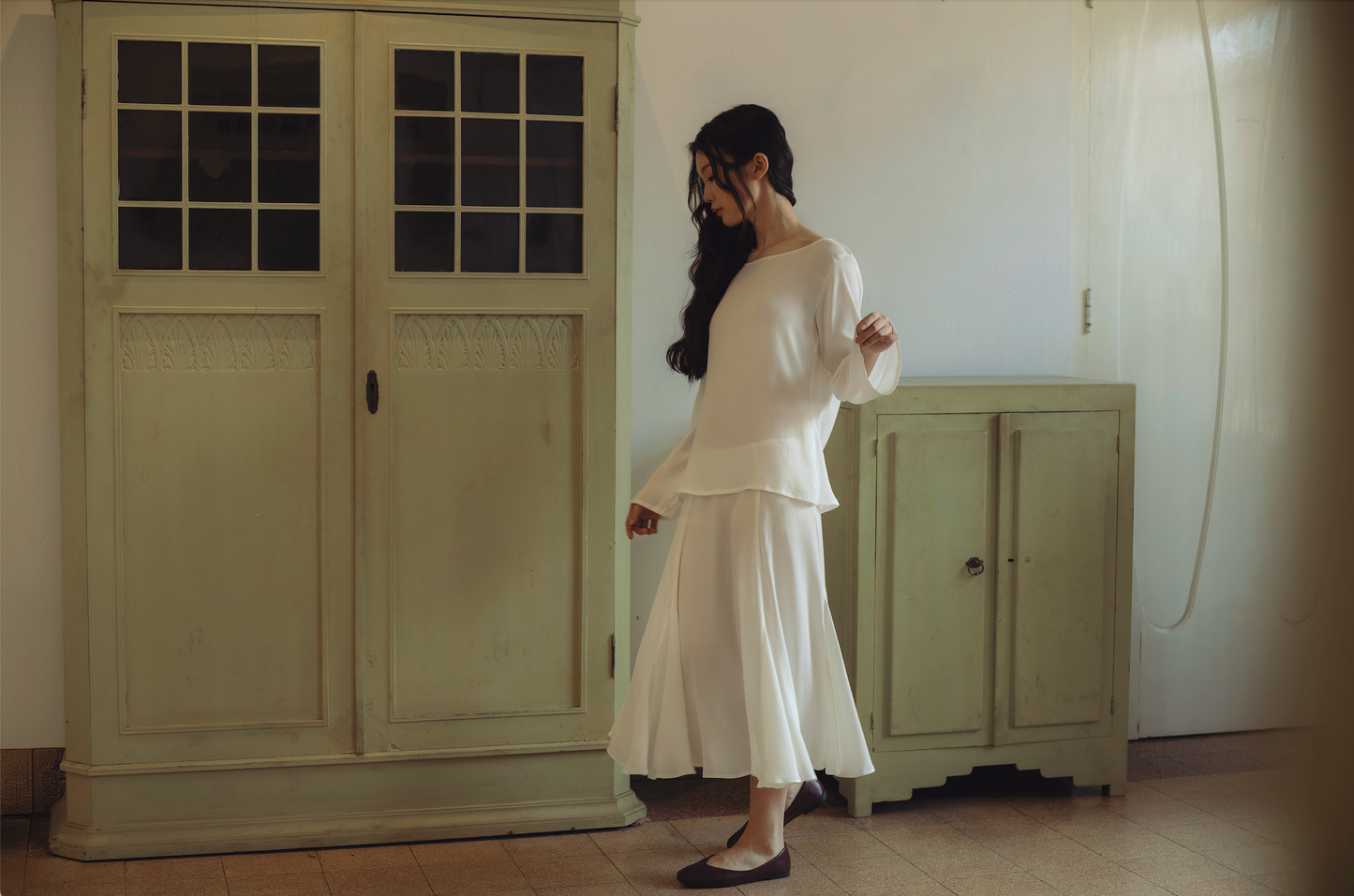 FLO MIDI SKIRT, SHEER IVORY
