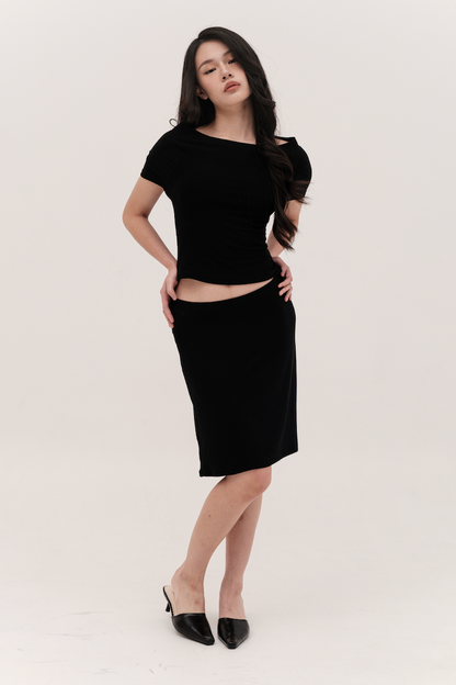 SORA MIDI SKIRT, BLACK