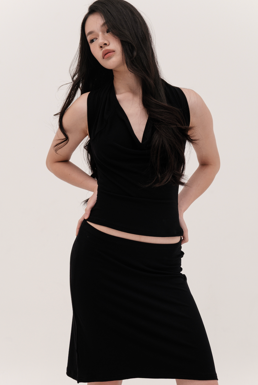 SORA MIDI SKIRT, BLACK