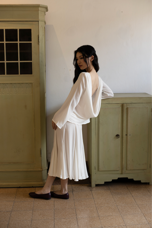 FLO MIDI SKIRT, SHEER IVORY